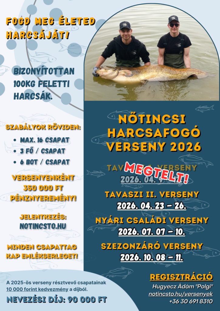 A Nőtincsi Harcsafogó Versenyek időpontjai 2026-ban